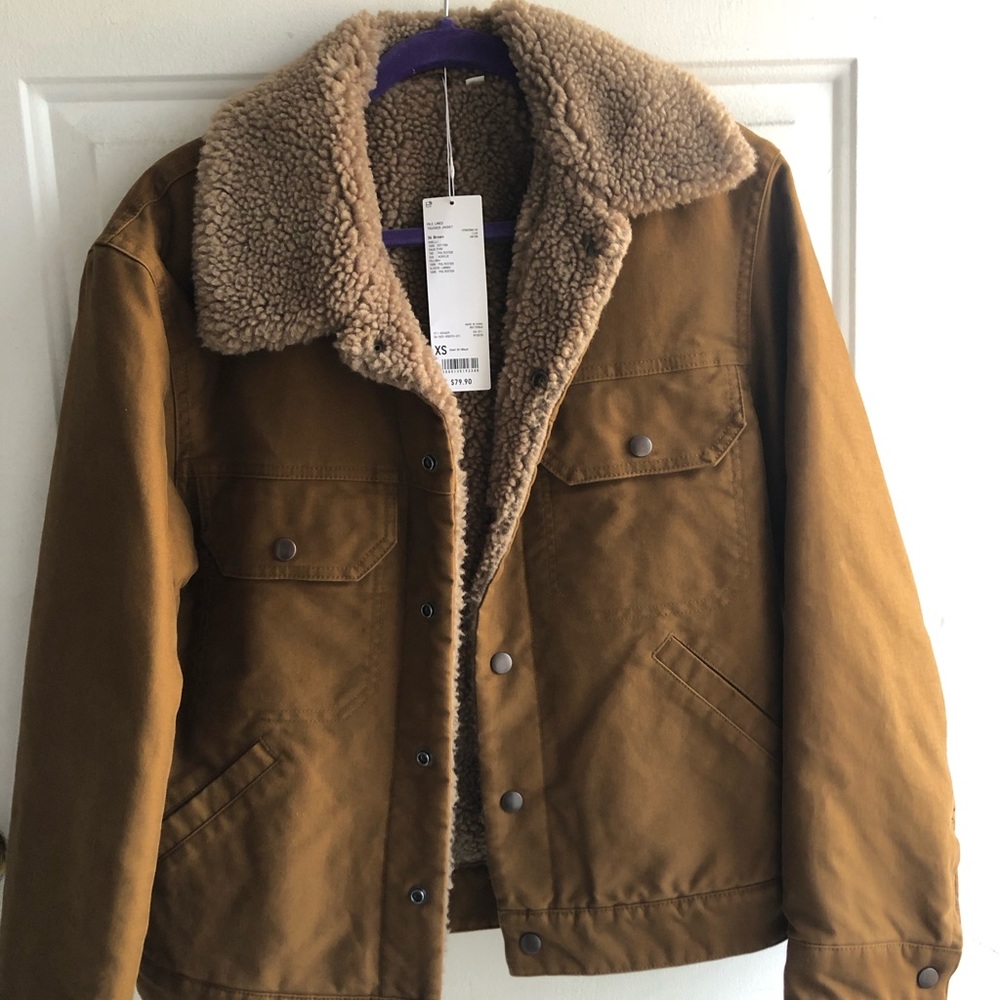 Uniqlo U pile lined trucker jacket brown XS